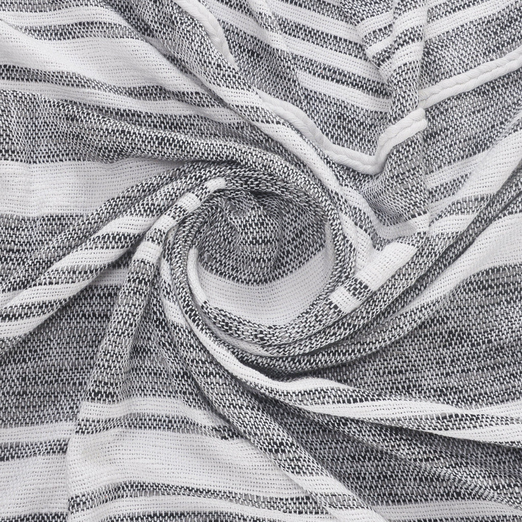 Gray and White Woven Cotton Striped Throw Blanket