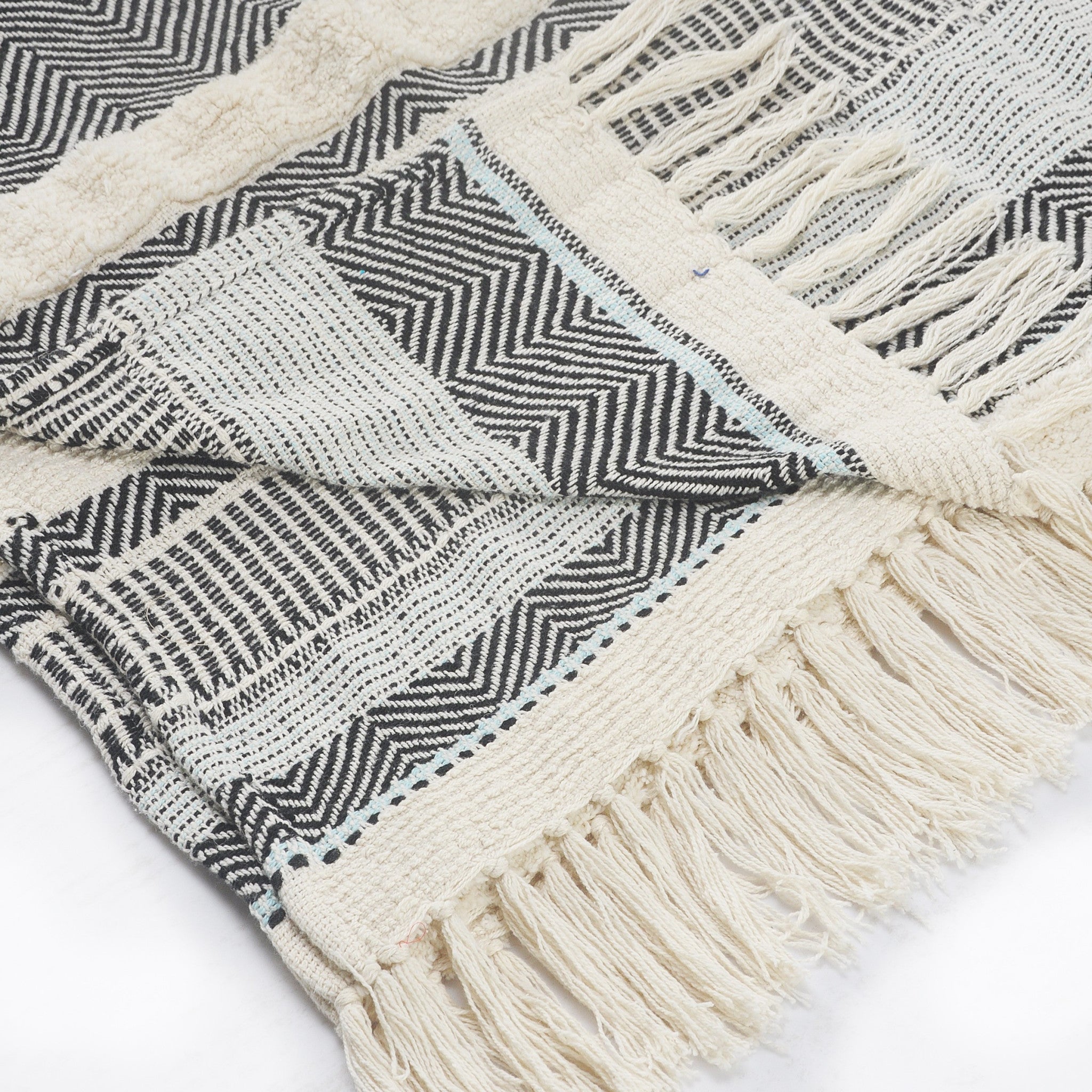 Cream Woven Cotton Herringbone Throw Blanket