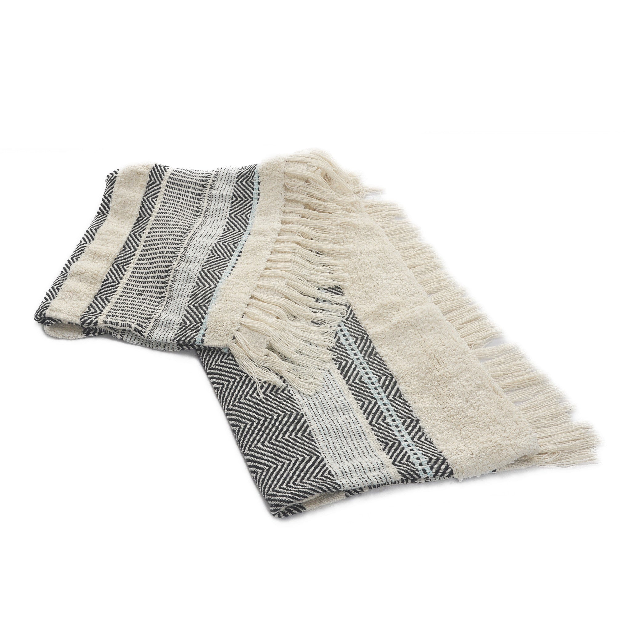 Cream Woven Cotton Herringbone Throw Blanket