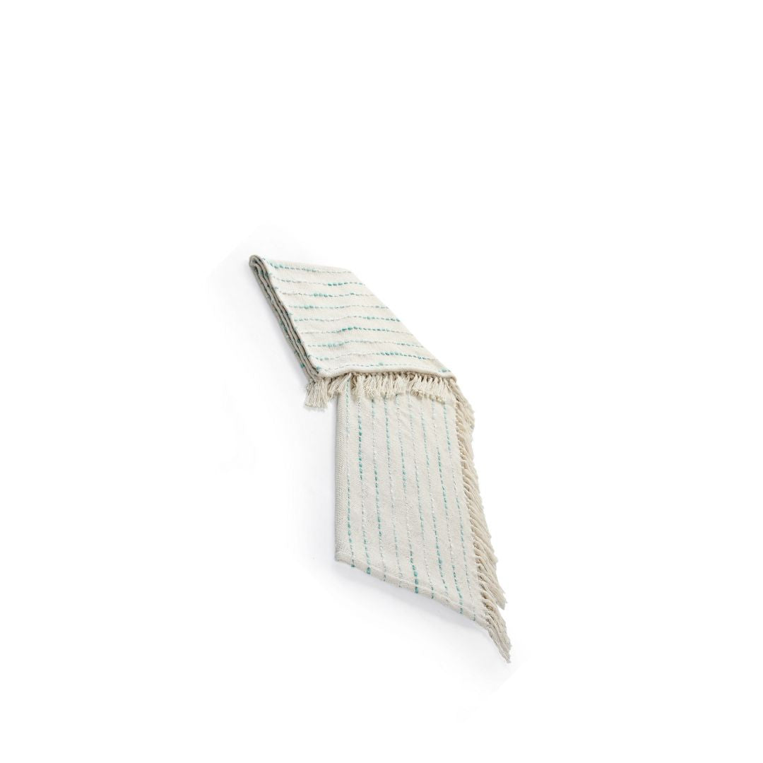 Cream Woven Cotton Striped Throw Blanket