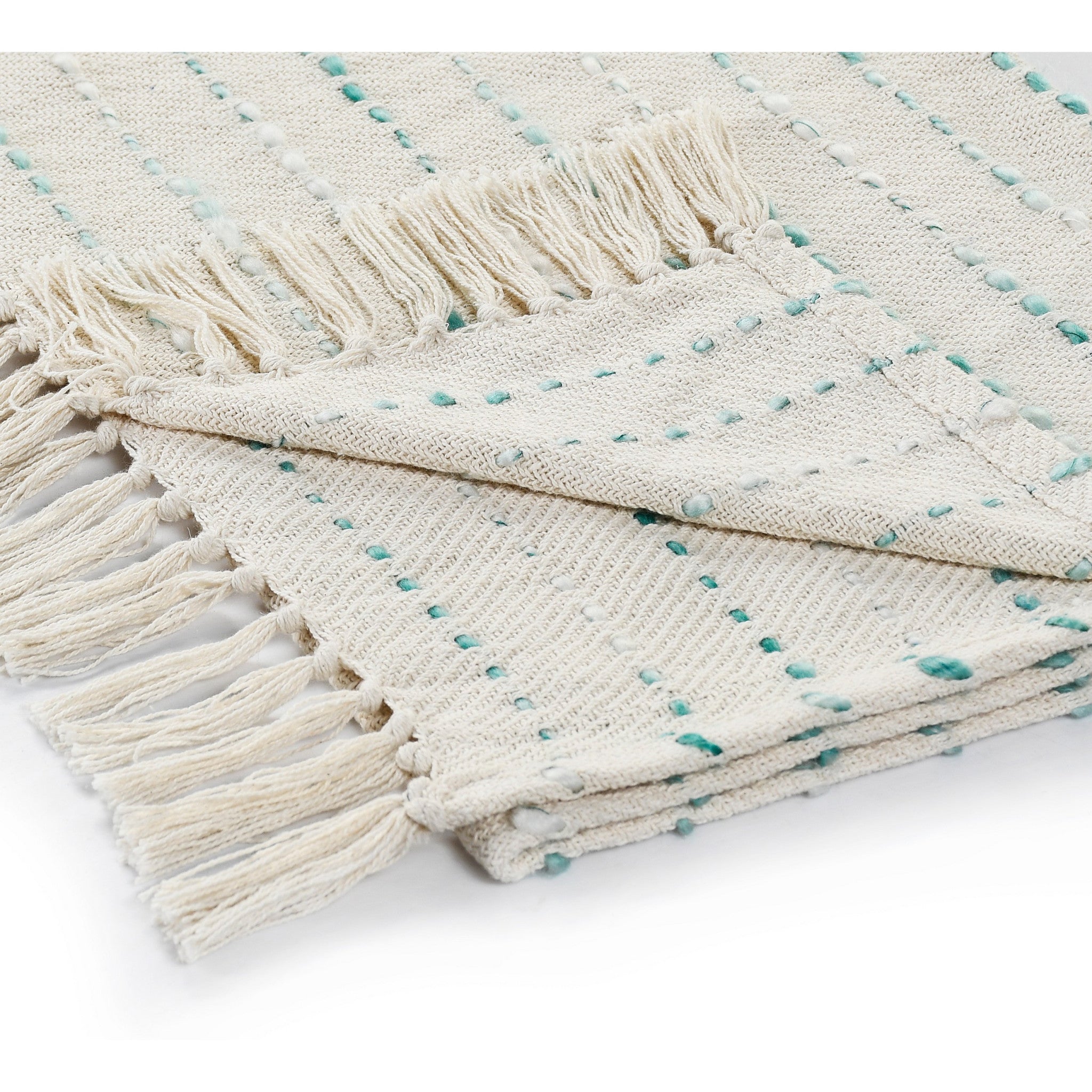 Cream Woven Cotton Striped Throw Blanket