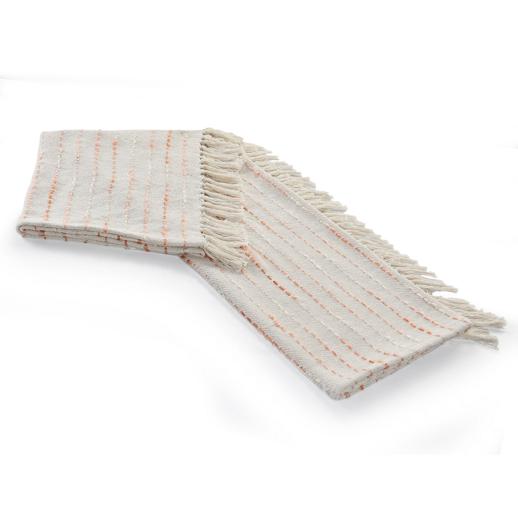 Cream Woven Cotton Striped Throw Blanket