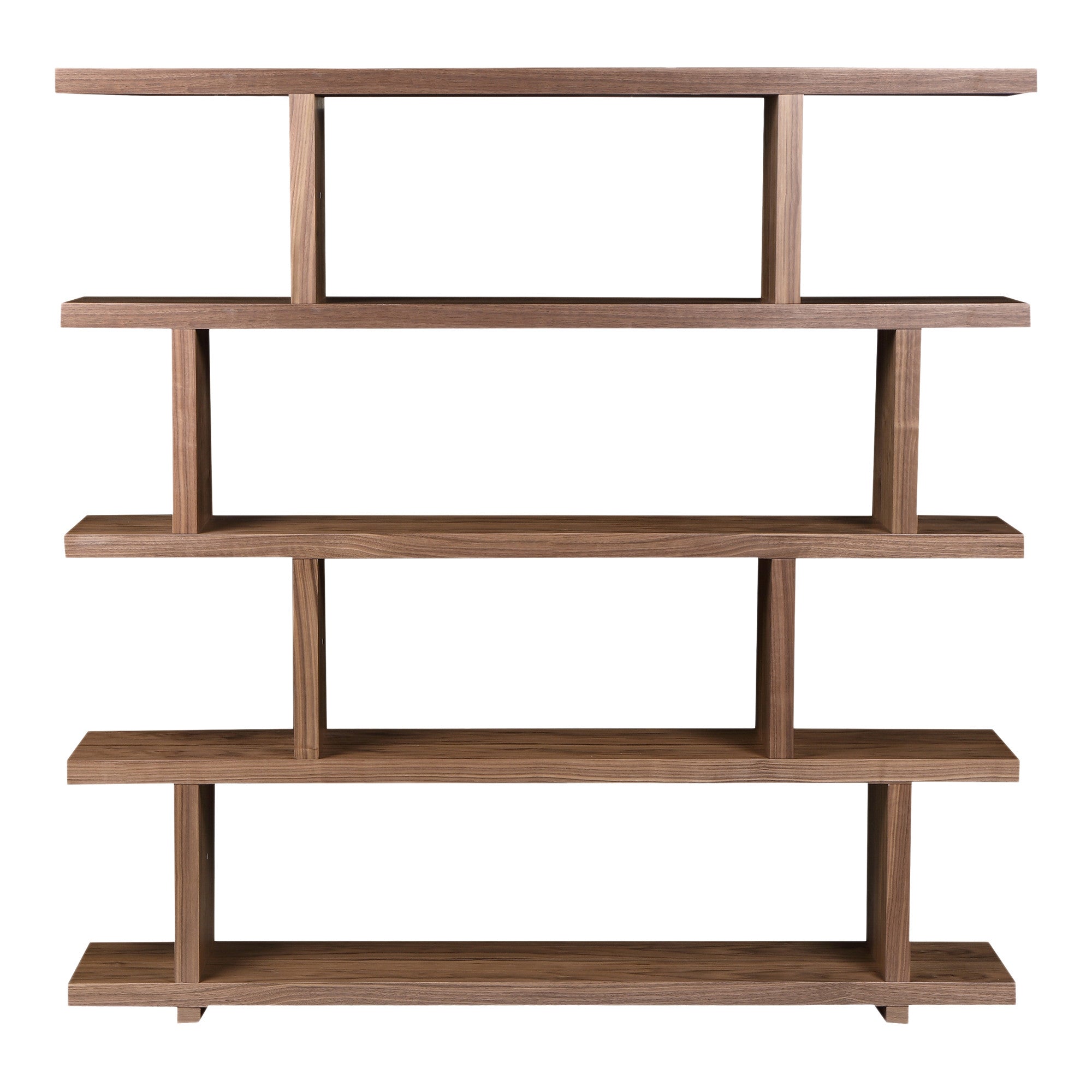 63" Natural and Brown Wood Five Tier Bookcase