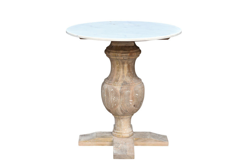 26" Brown Marble Round End Table