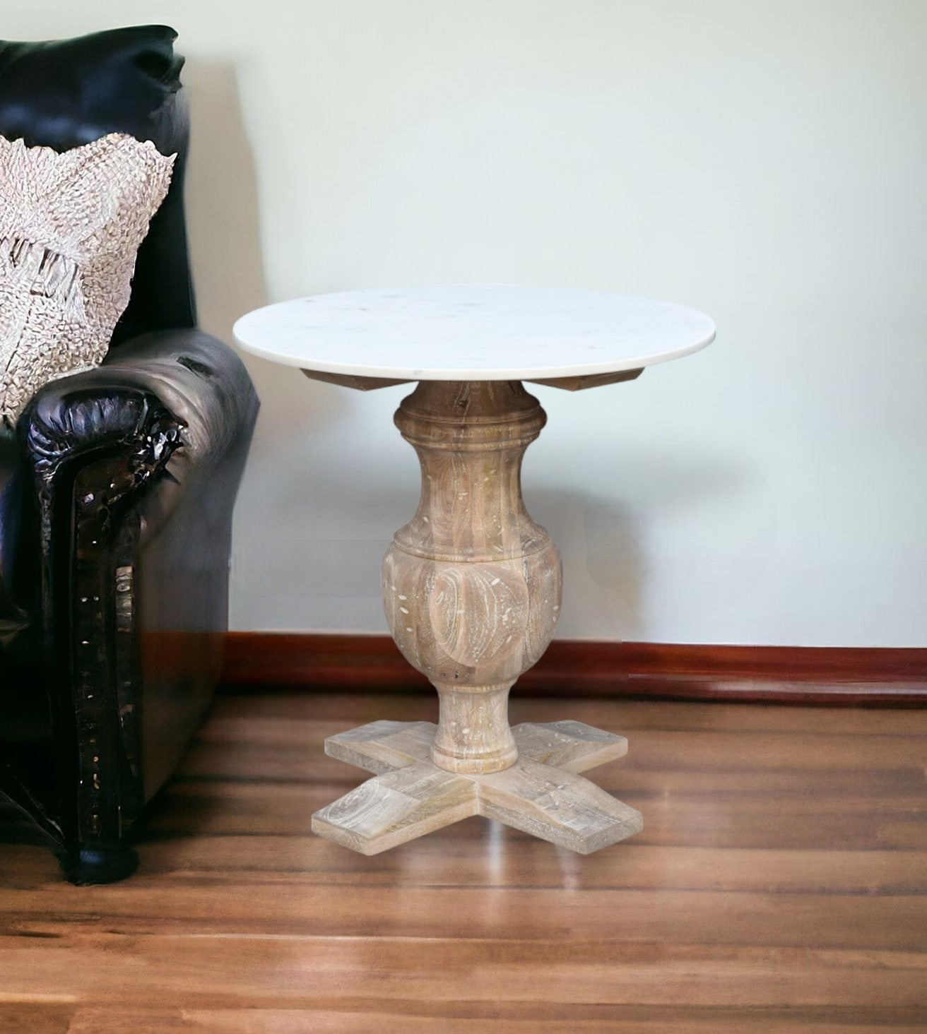 26" Brown Marble Round End Table