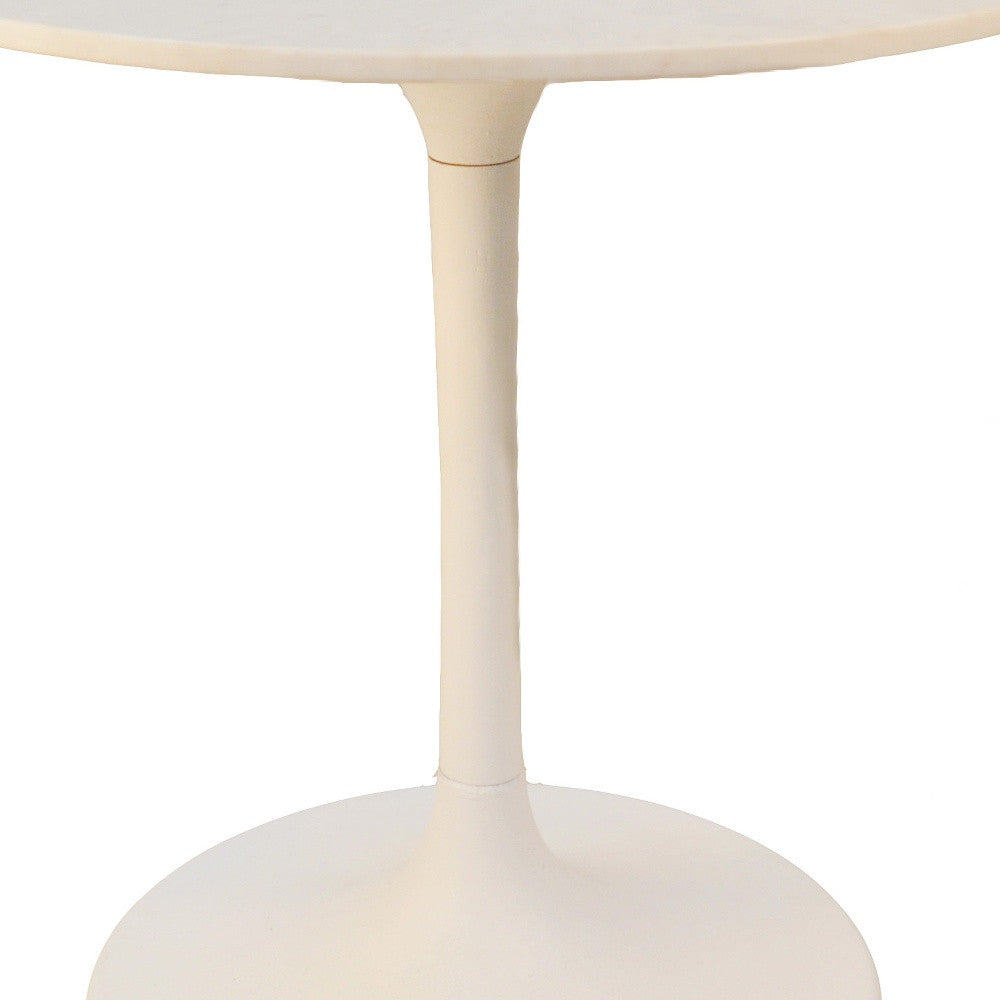 30" White Rounded Marble And Iron Pedestal Base Dining Table