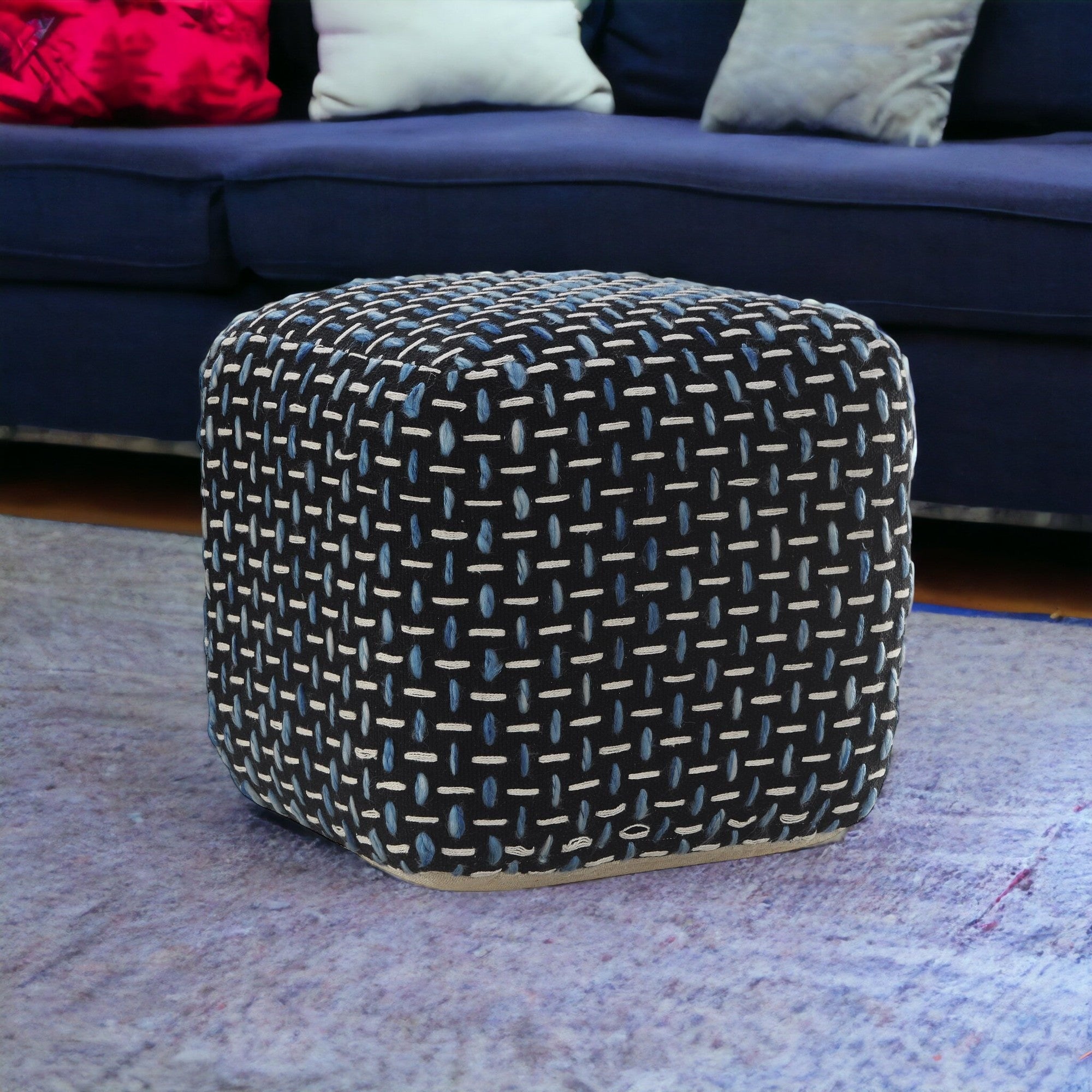 16" Black Polyester Ottoman