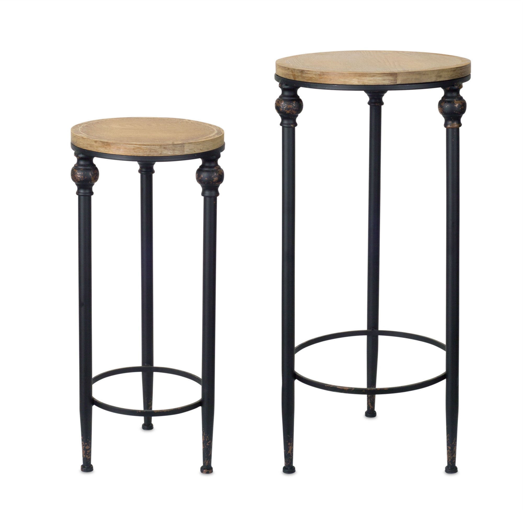 Set of Two 27" Black And Brown Round End Tables