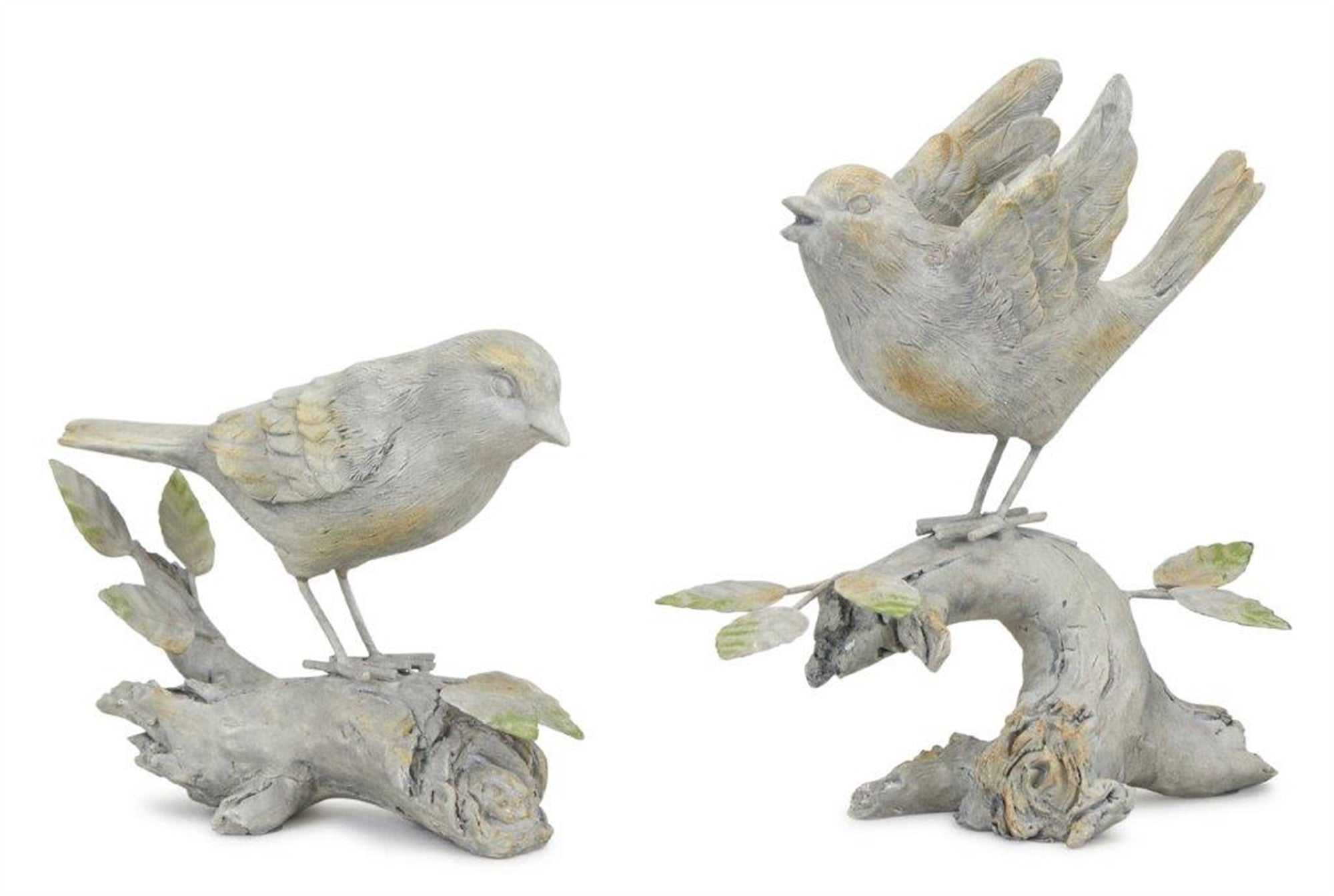 Set Of Two 7" Gold and White Polyresin Bird Bird Figurine