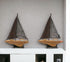 Set of Two 18" Natural and Black Wood and Metal Boat Tabletop Sculptures