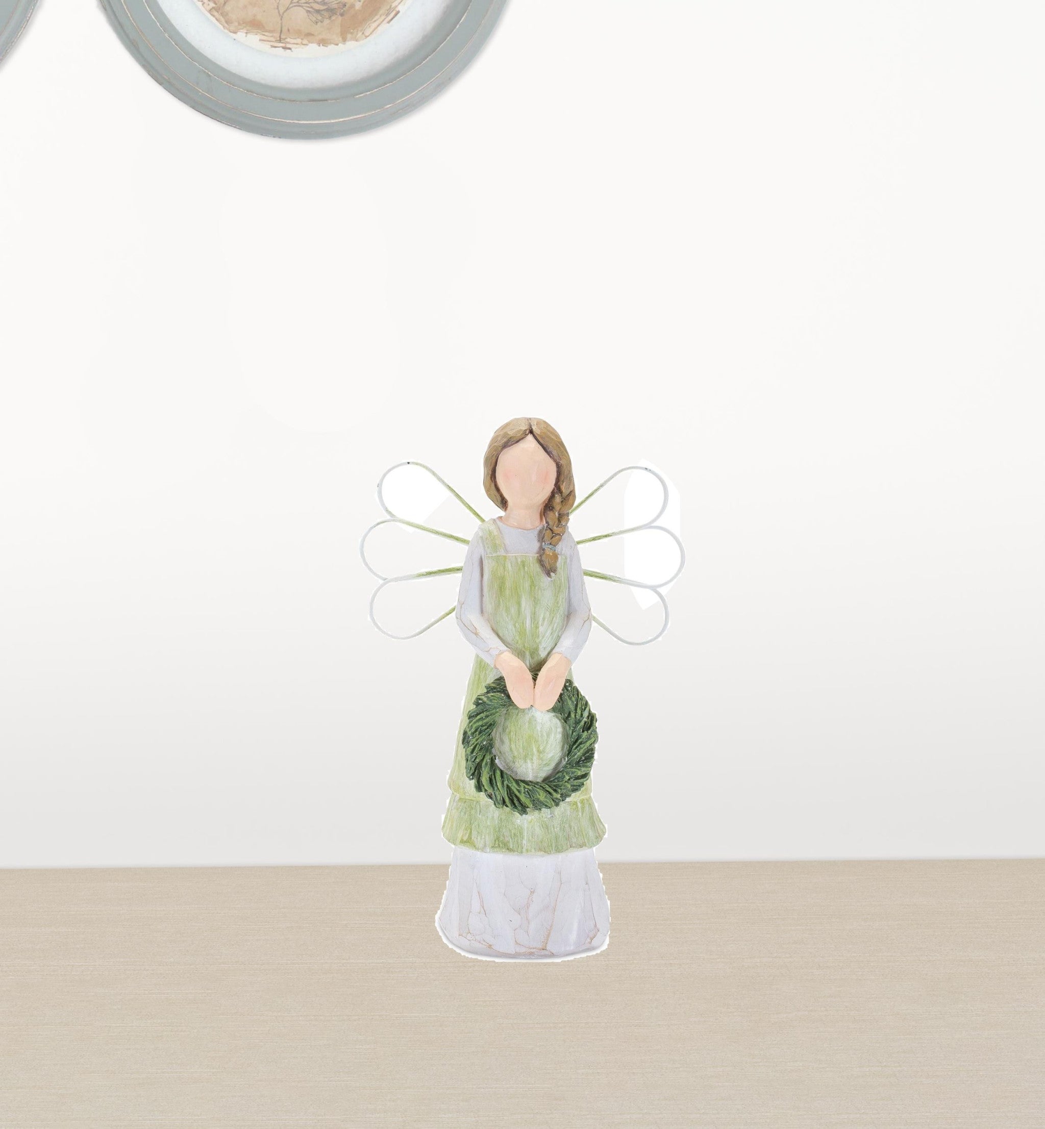 Set Of Two 7" Green Polyresin Angel Figurine