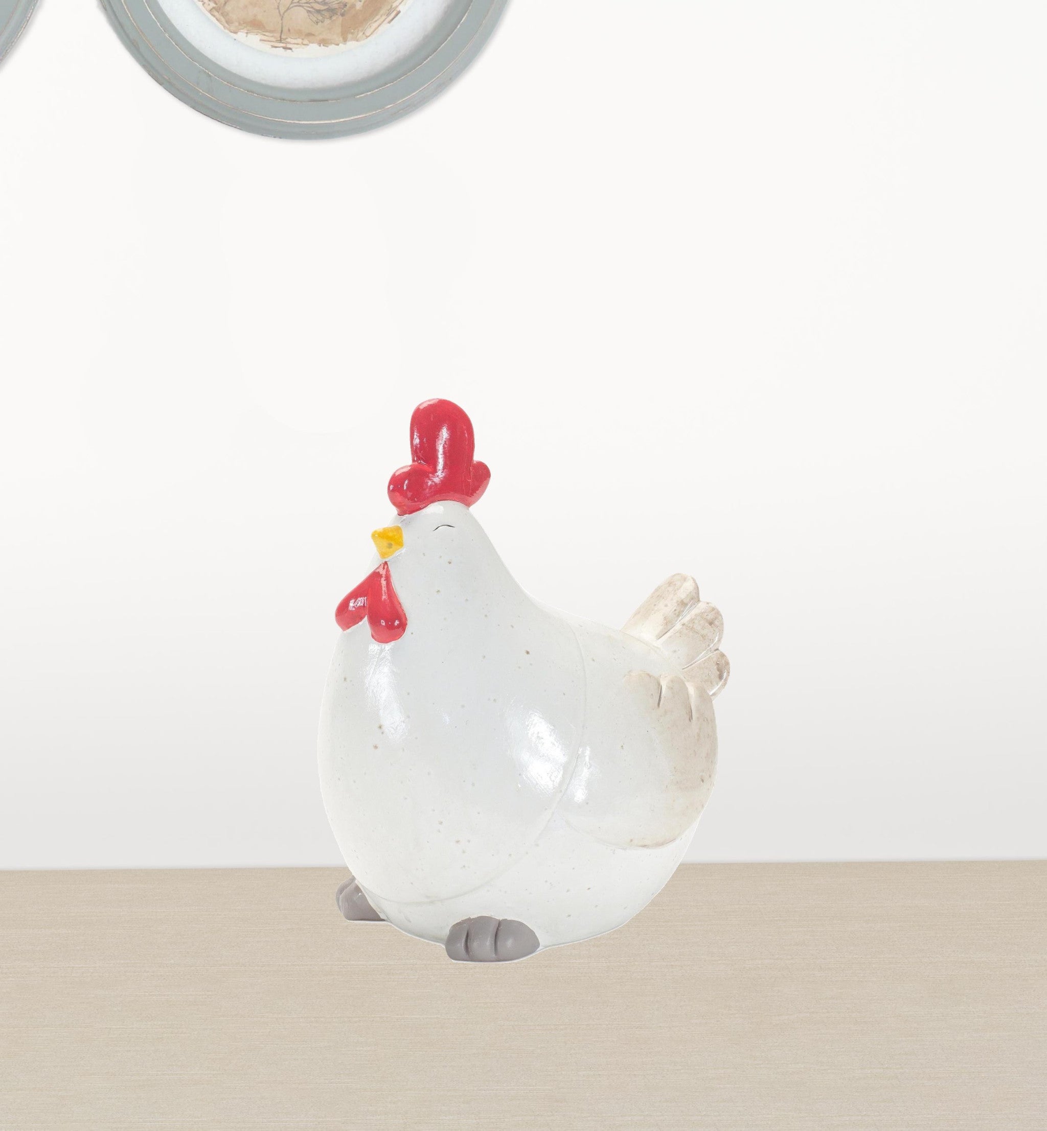 Set Of Two 8" Red and White Resin Rooster Bird Figurine