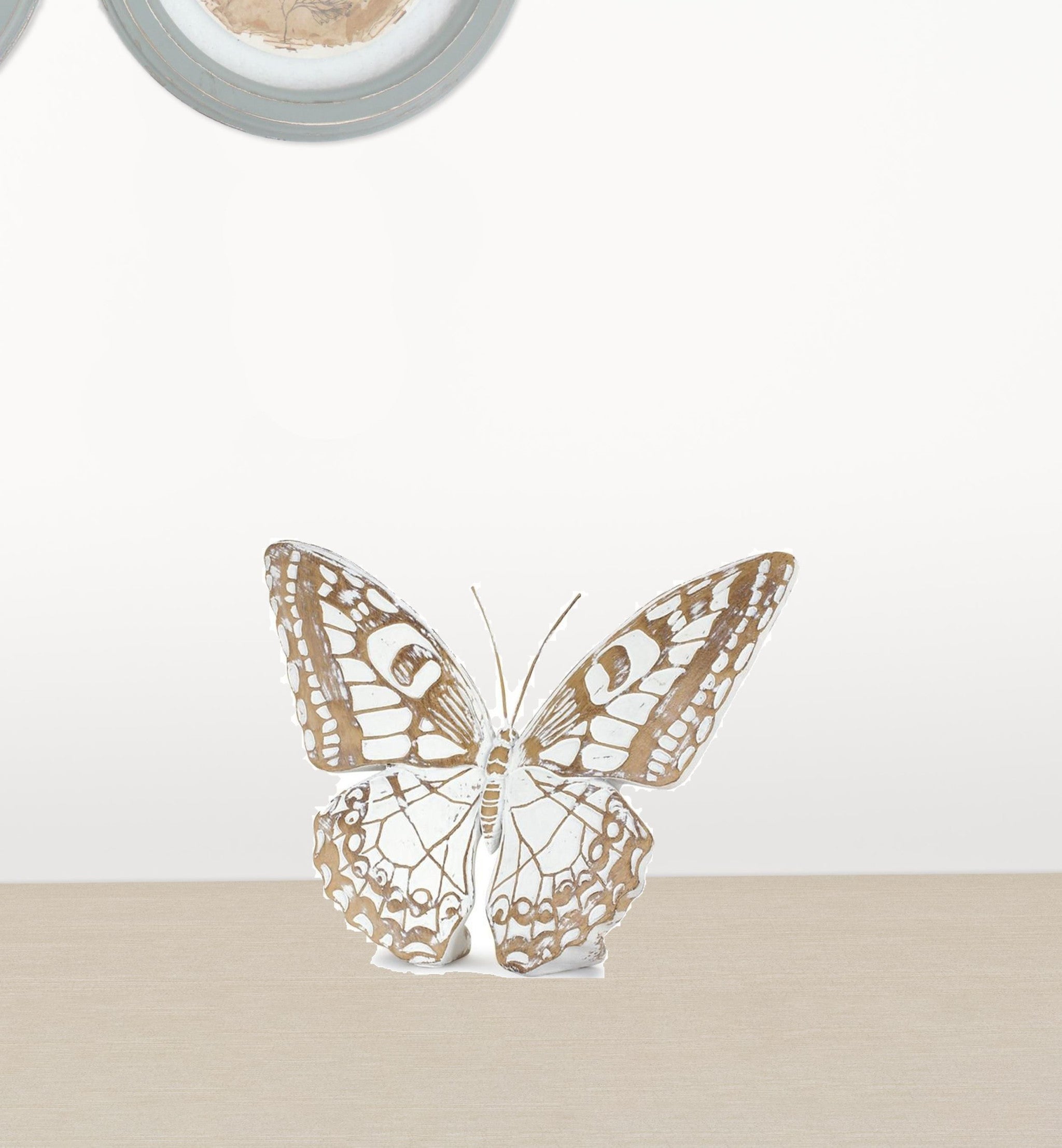 Set Of Three 6" Brown and White Polyresin Butterfly Figurine