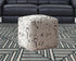 17" White and Gray Polyester Abstract Pouf Ottoman