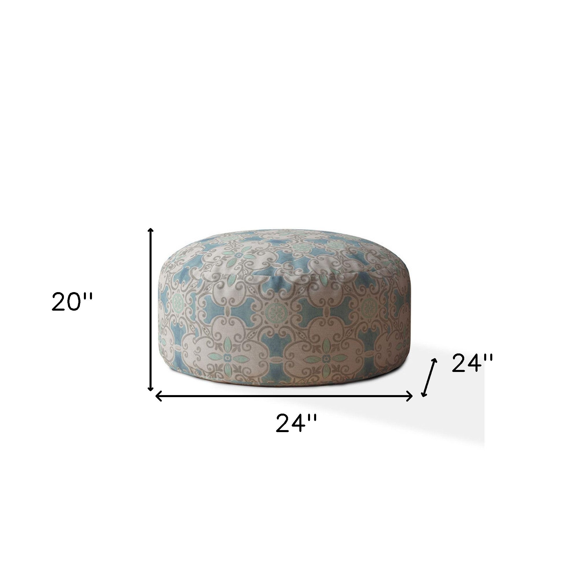 24" Blue Flax Round Ikat Pouf Cover