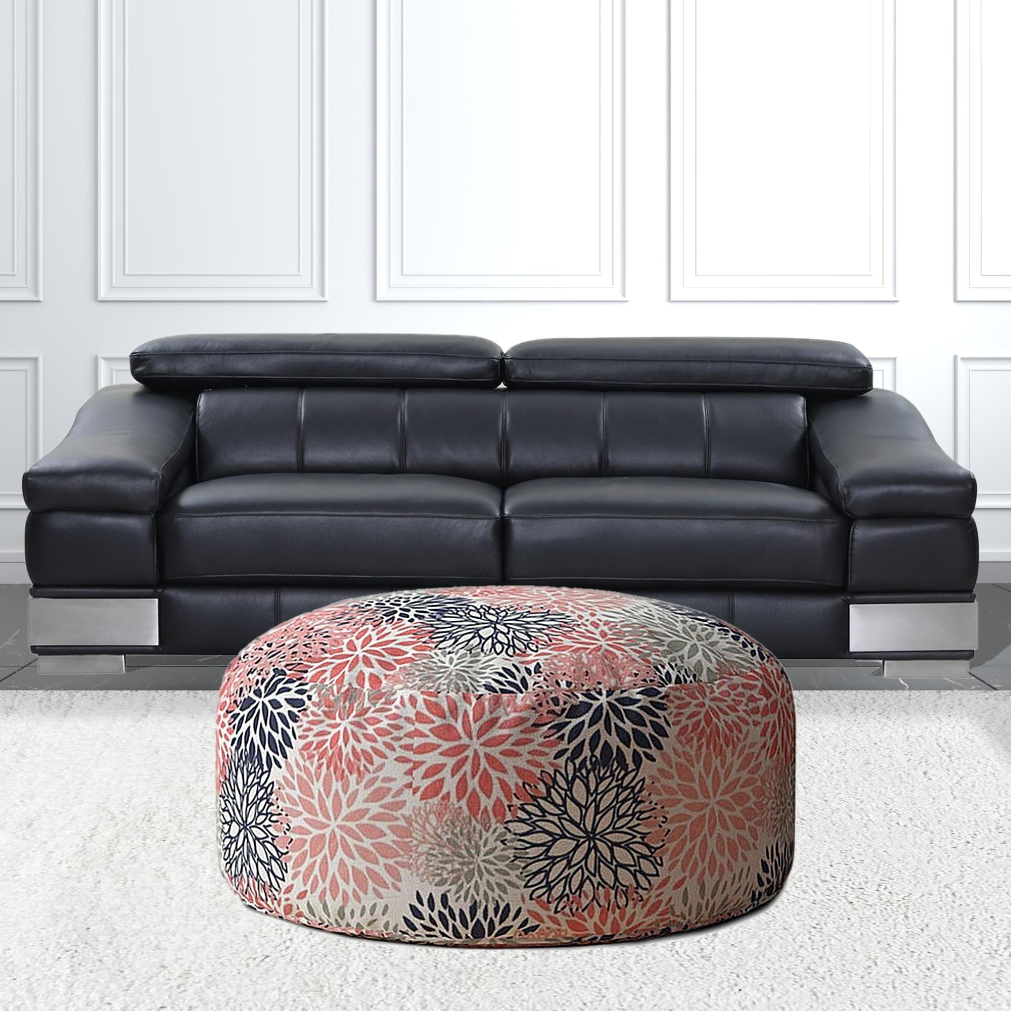 24" Coral Polyester Round Floral Pouf Cover