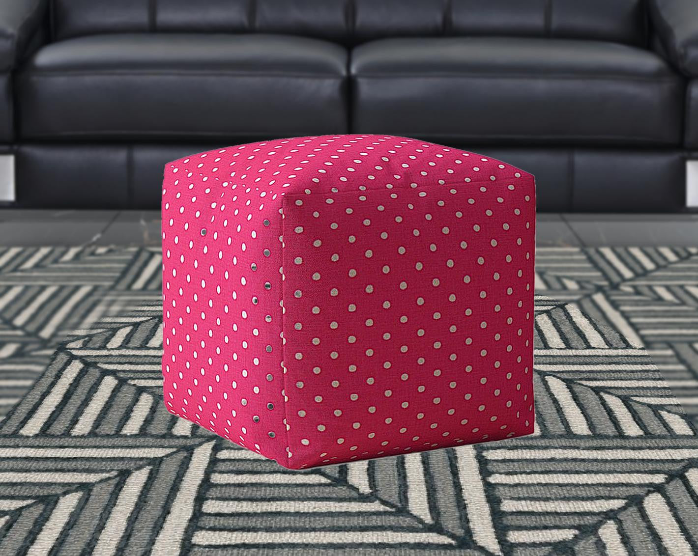 17" Pink And White Cotton Polka Dots Pouf Cover