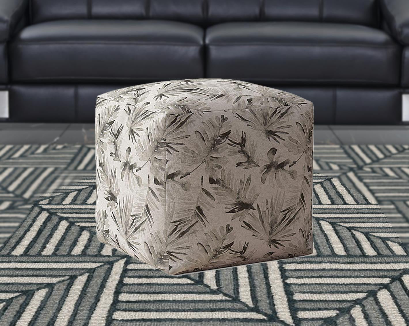 17" Beige Flax Floral Pouf Cover