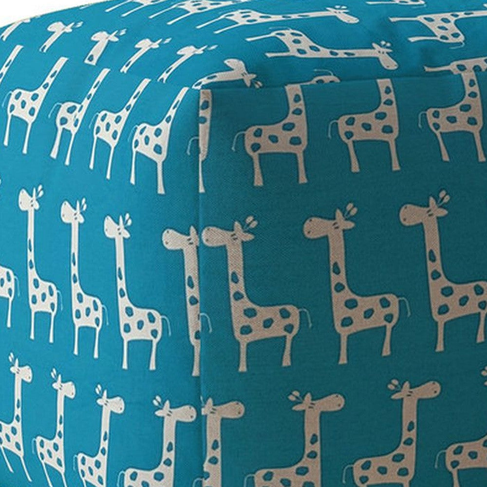 17" Blue And White Cotton Giraffe Pouf Cover