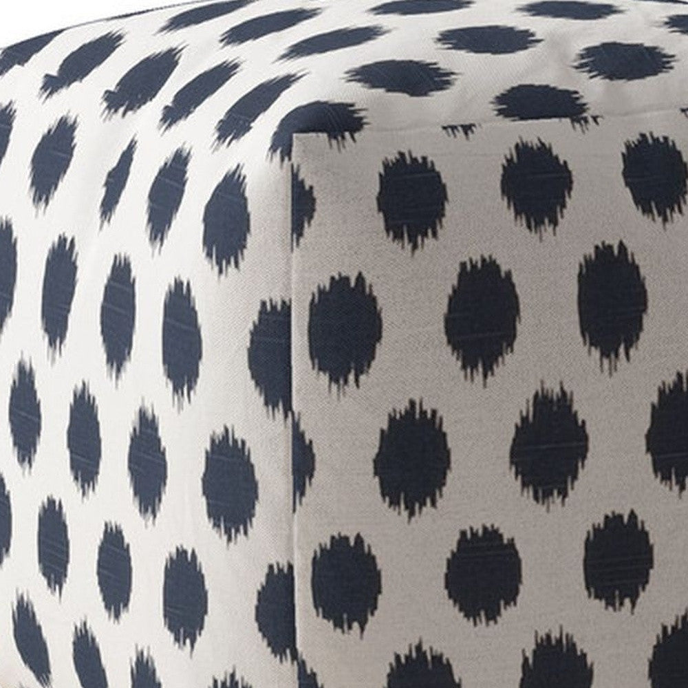 17" Blue And White Canvas Polka Dots Pouf Cover