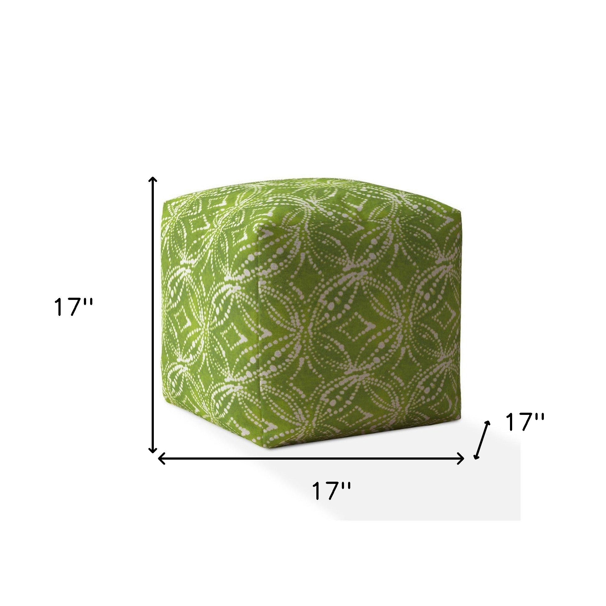 17" Green And White Cotton Damask Pouf Cover