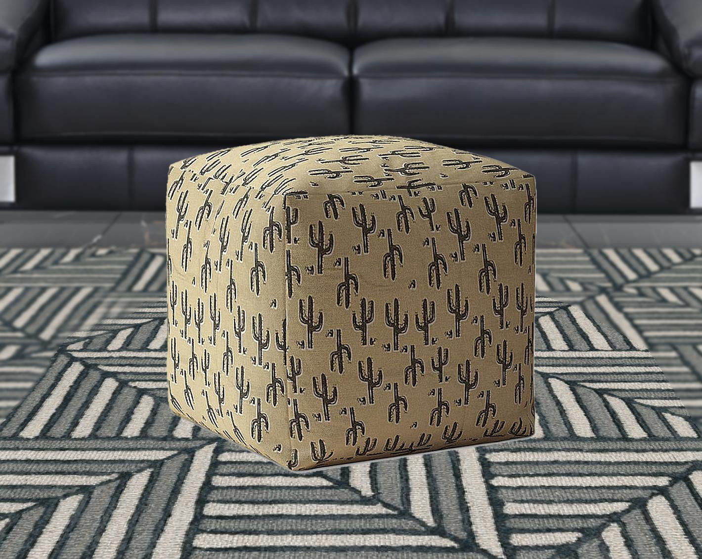 17" Beige Cotton Cactus Pouf Cover