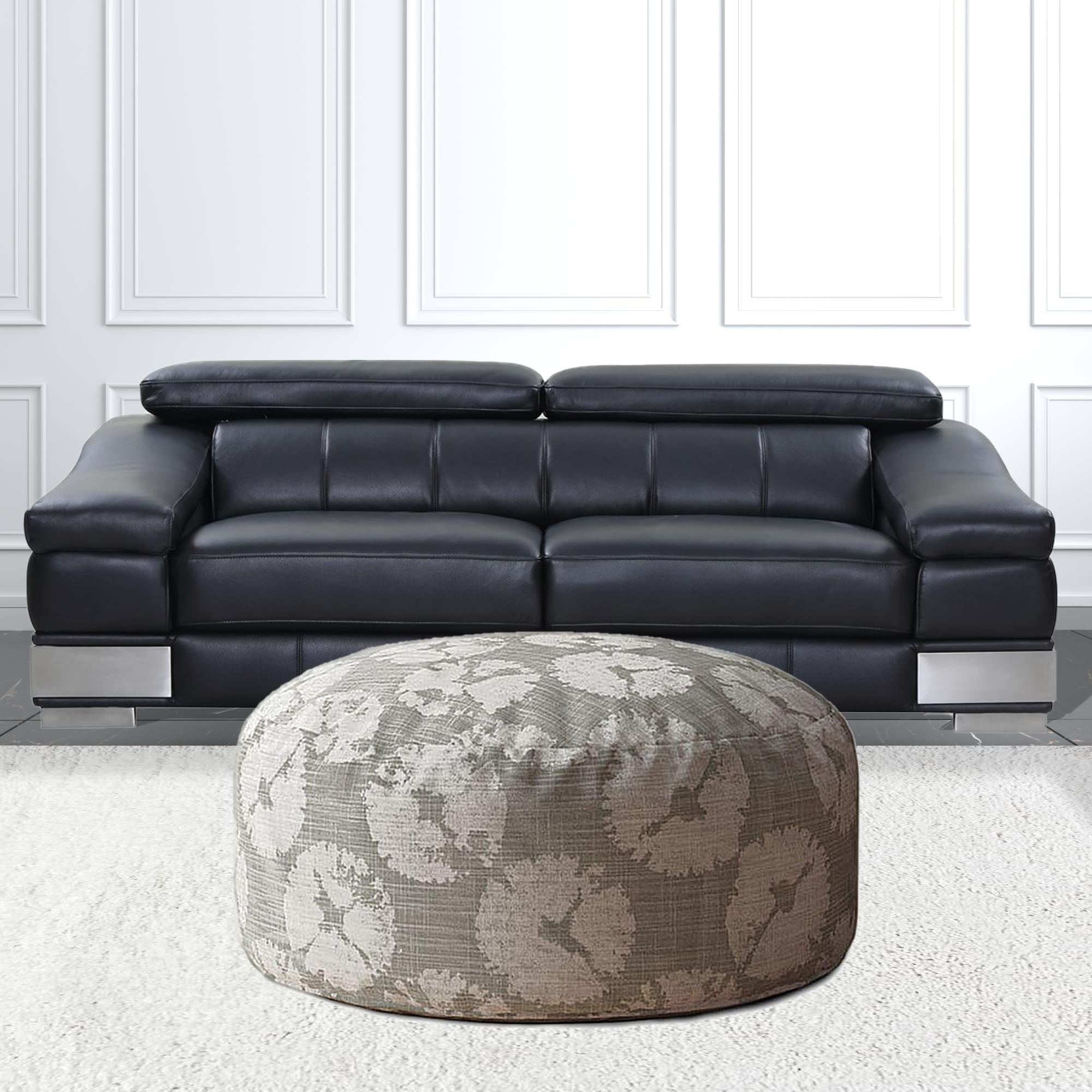 24" Gray Canvas Round Abstract Pouf Cover
