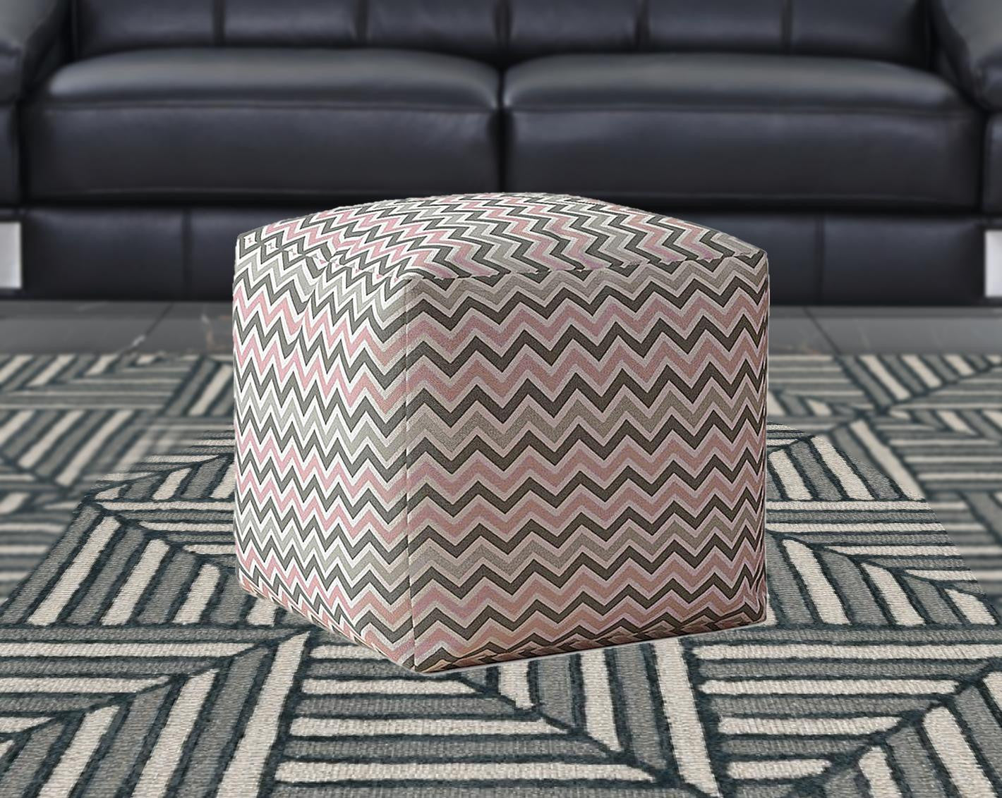 17" Gray Twill Chevron Pouf Cover