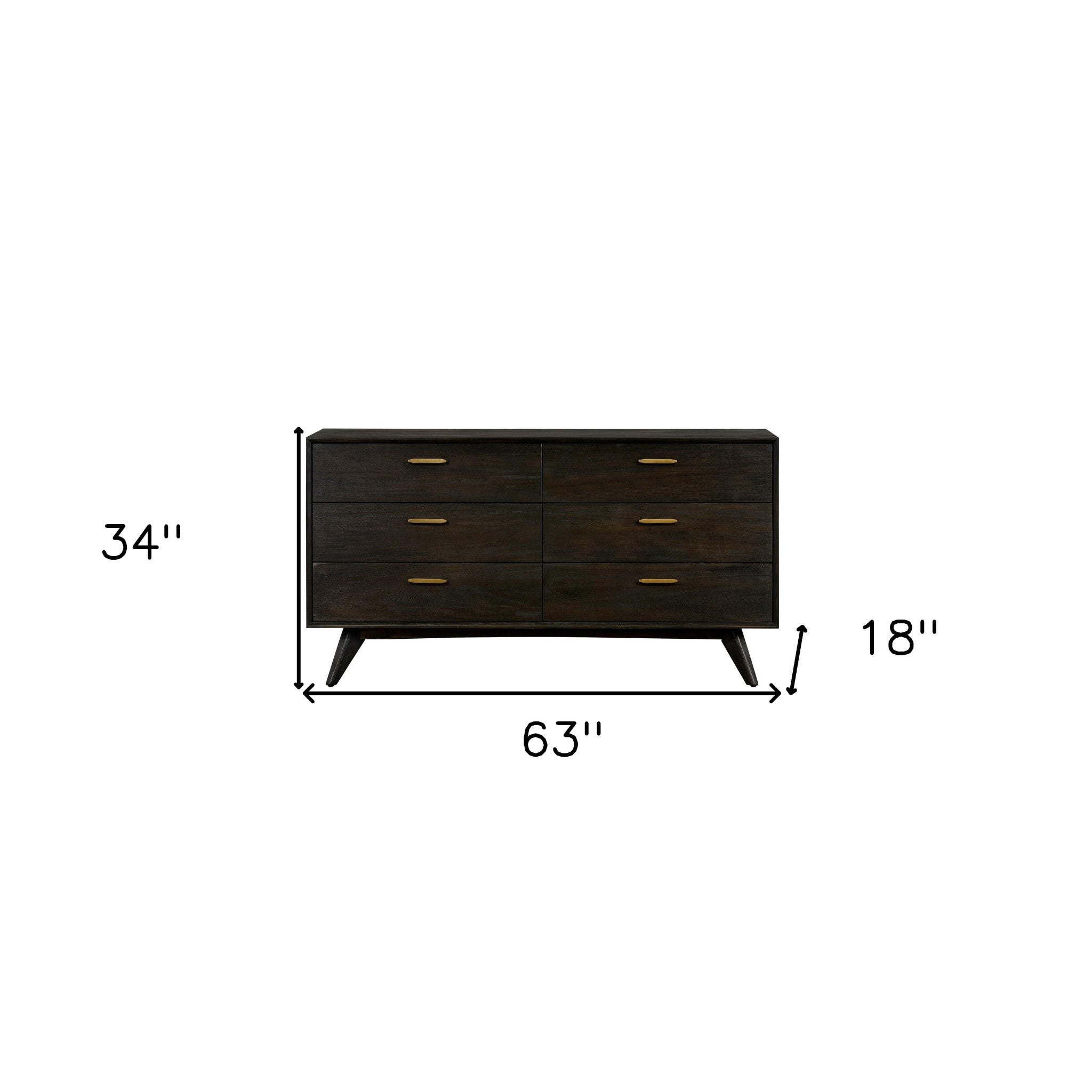 63" Brown Solid Wood Six Drawer Dresser