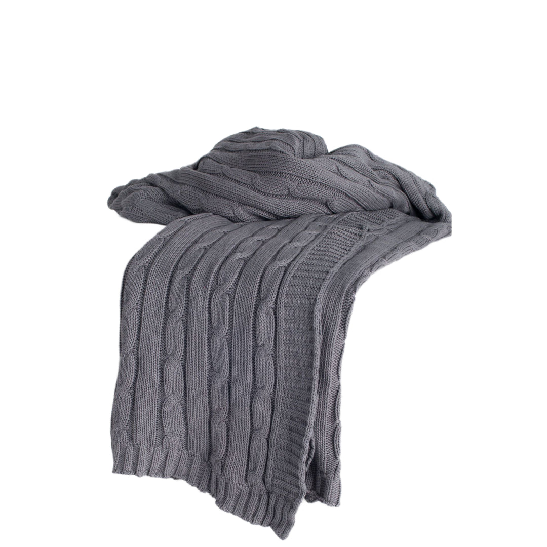 Light Gray Knitted 100% Cotton Throw Blanket