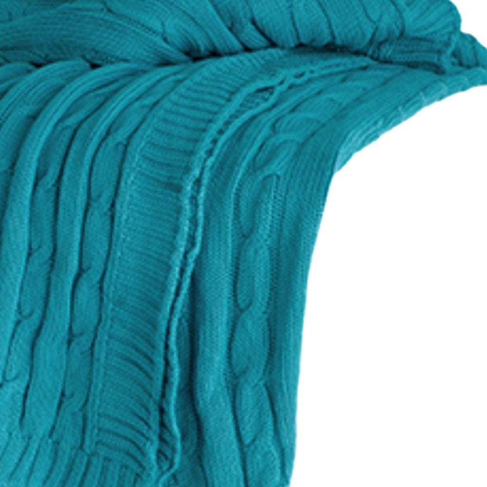 Teal Blue Knitted 100% Cotton Throw Blanket