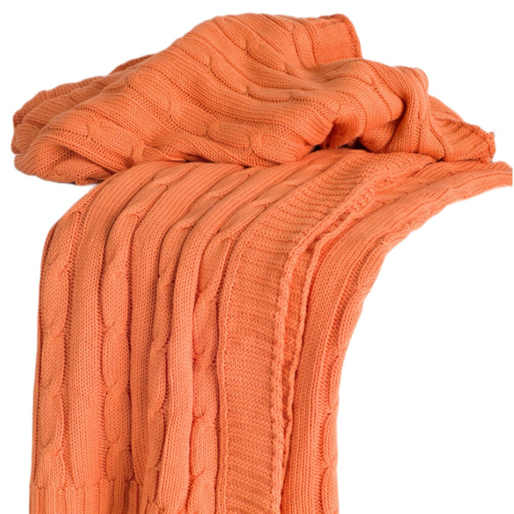 Orange Knitted 100% Cotton Throw Blanket