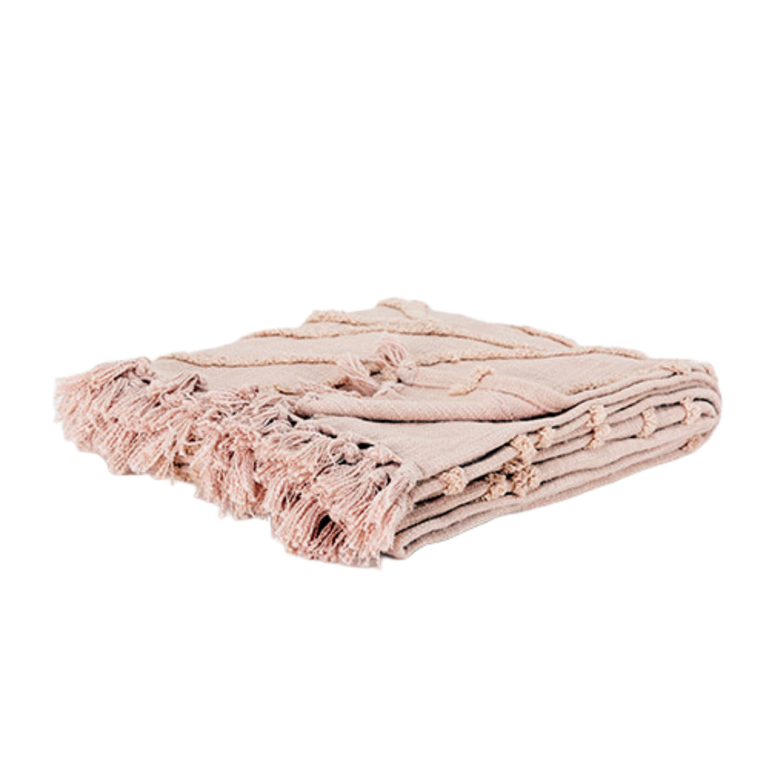 Blush Woven 100% Woven Textured Cotton Floral Throw Blanket