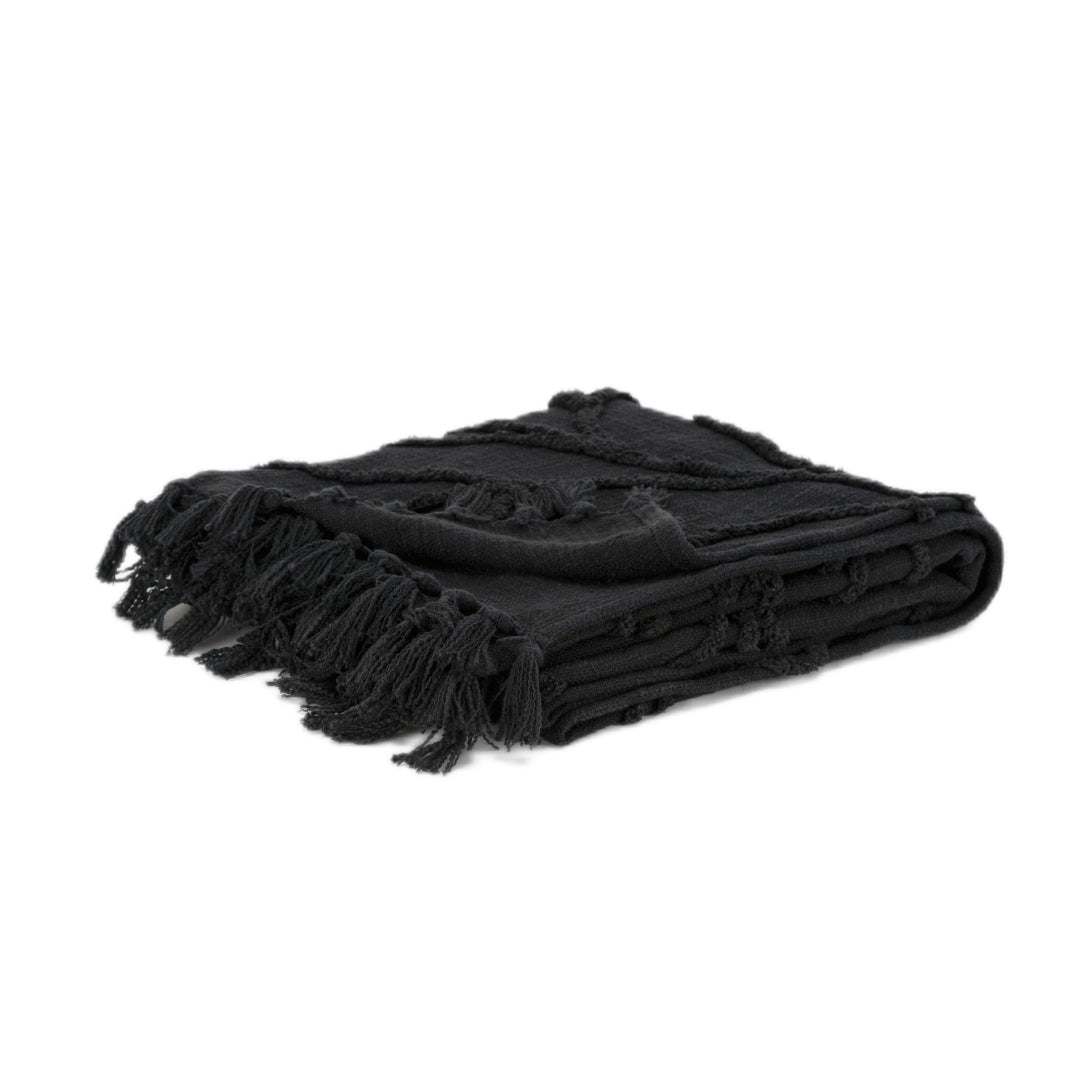 Black Woven 100% Woven Textured Cotton Throw Blanket