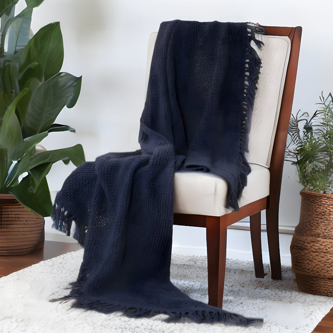 Indigo Woven 100% Cotton Throw Blanket