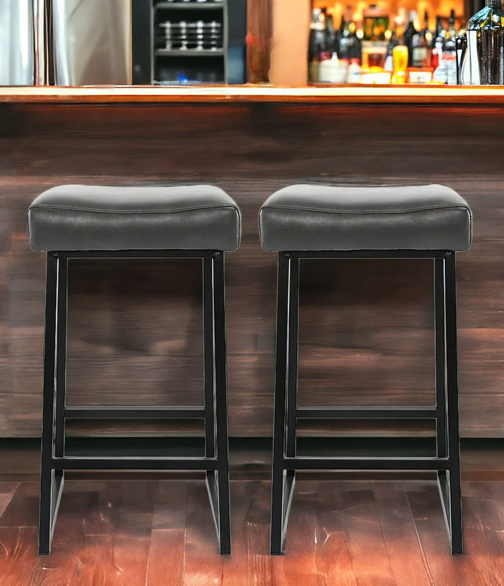 Set of Two " Black Metal Backless Bar Height Bar Chairs