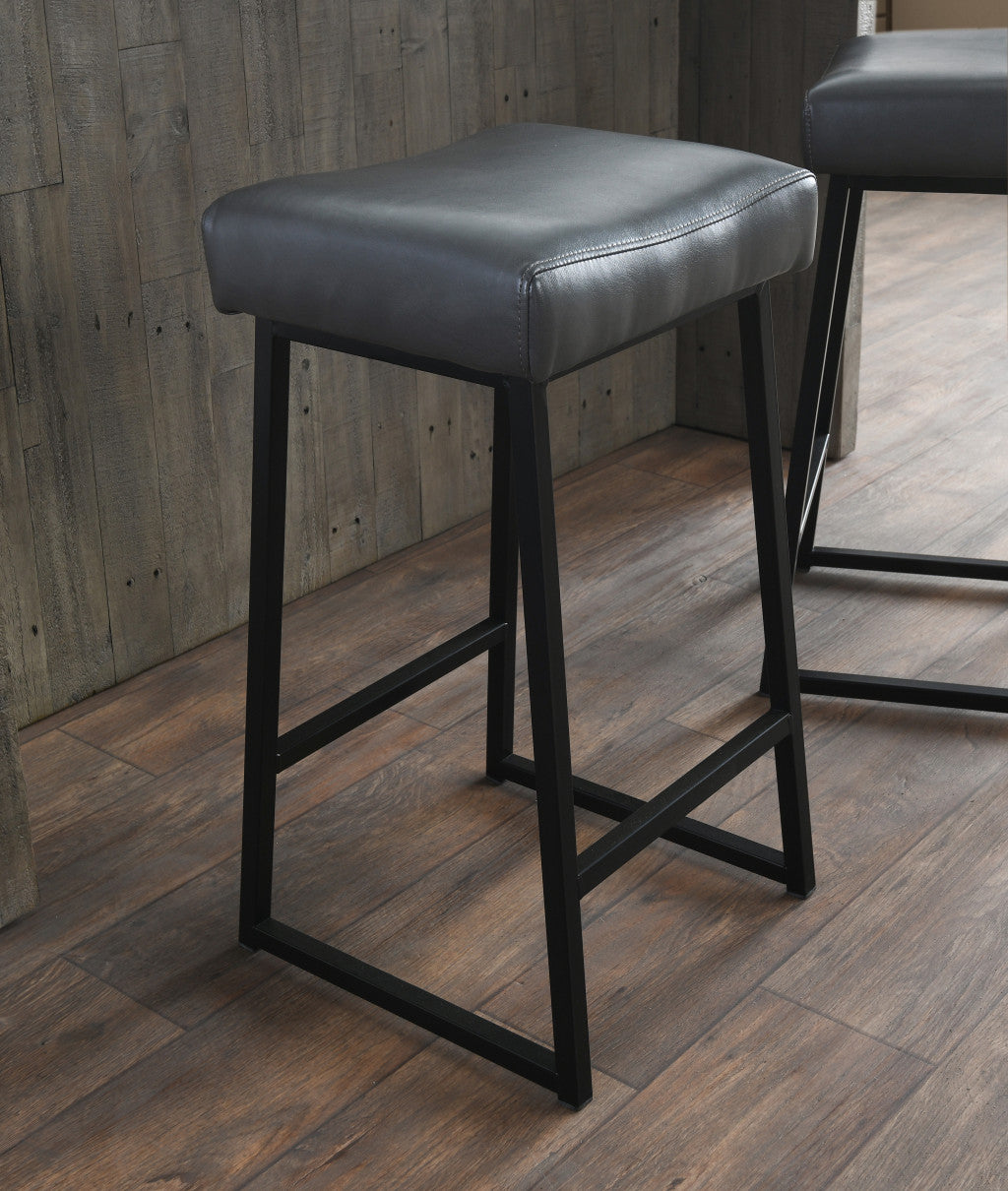 Set of Two " Black Metal Backless Bar Height Bar Chairs