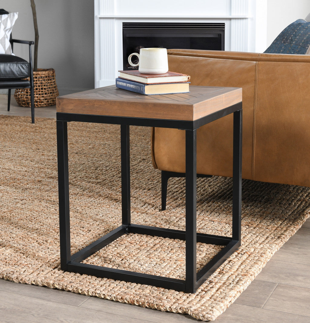 22" Black And Brown Solid Wood End Table