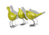 Set of Three Lemongrass Green Polyresin and Metal Bird Sculptures