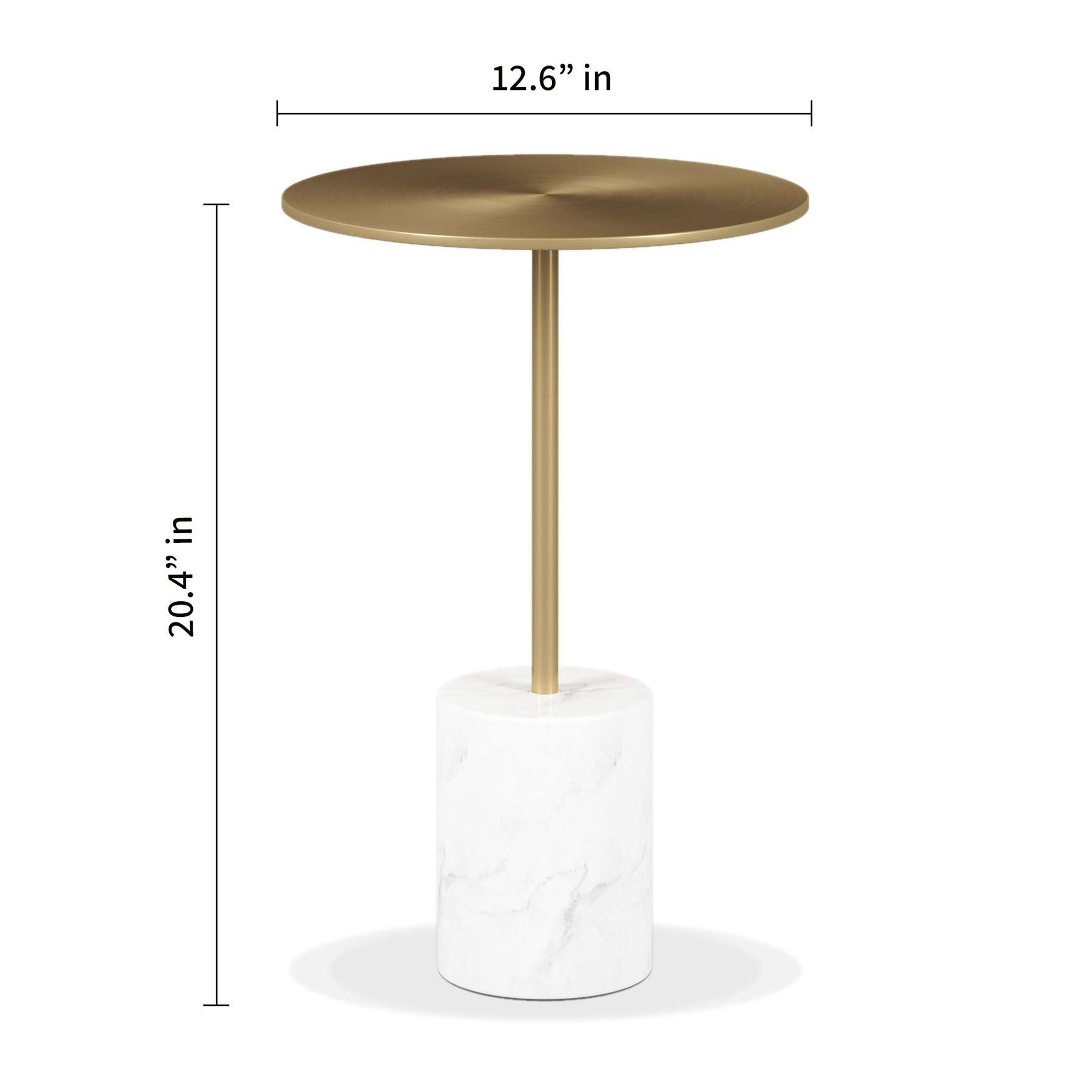 20" White And Gold Steel Round Pedestal End Table