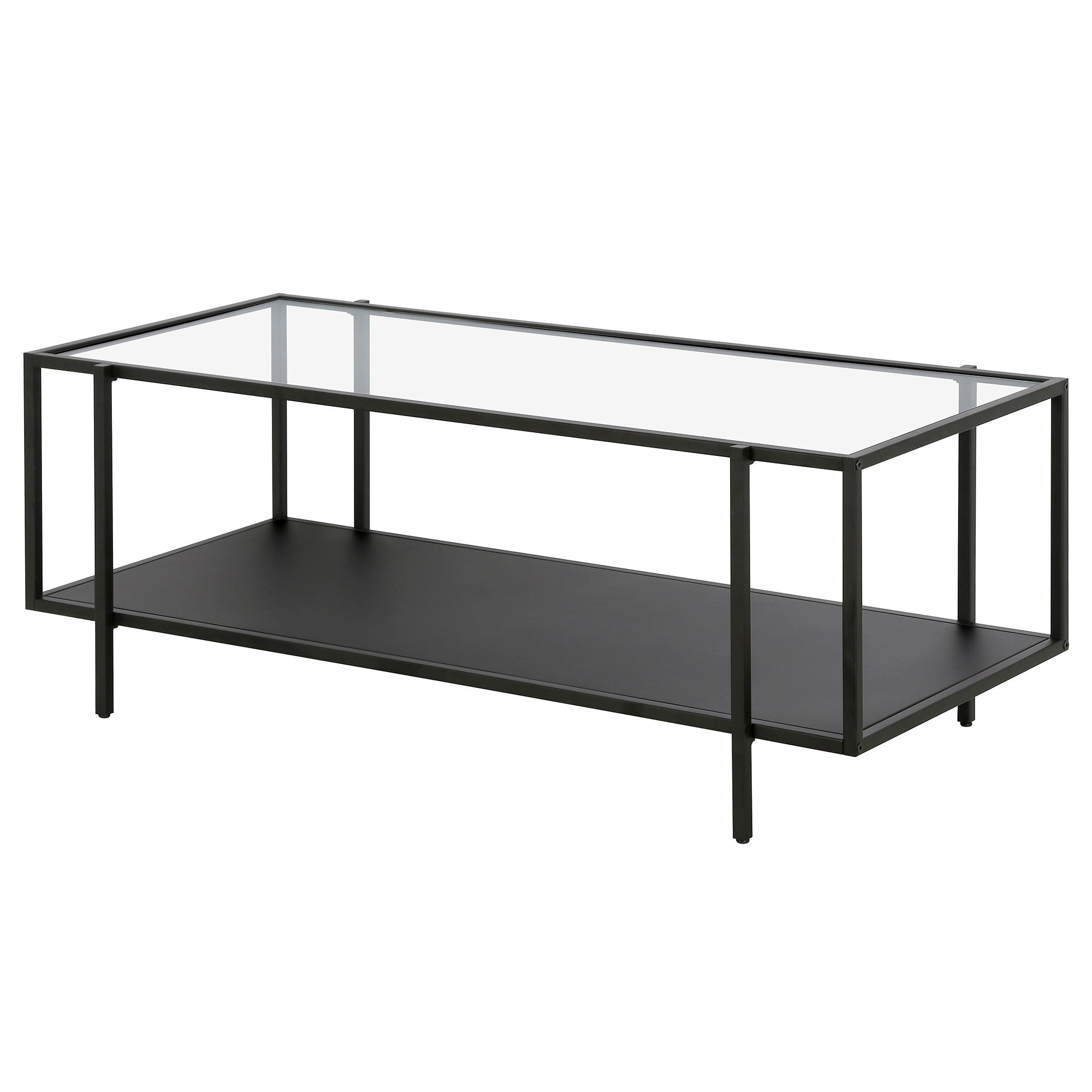 45" Clear And Black Glass And Steel Coffee Table With Shelf