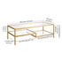 54" Gold Glass And Steel Coffee Table With Two Shelves