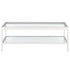 45" Clear Glass And White Steel Coffee Table With Shelf