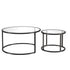 Set of Two 35" Black Glass And Steel Round Nested Coffee Tables