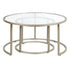 Set of Two 35" Silver Glass And Steel Round Nested Coffee Tables