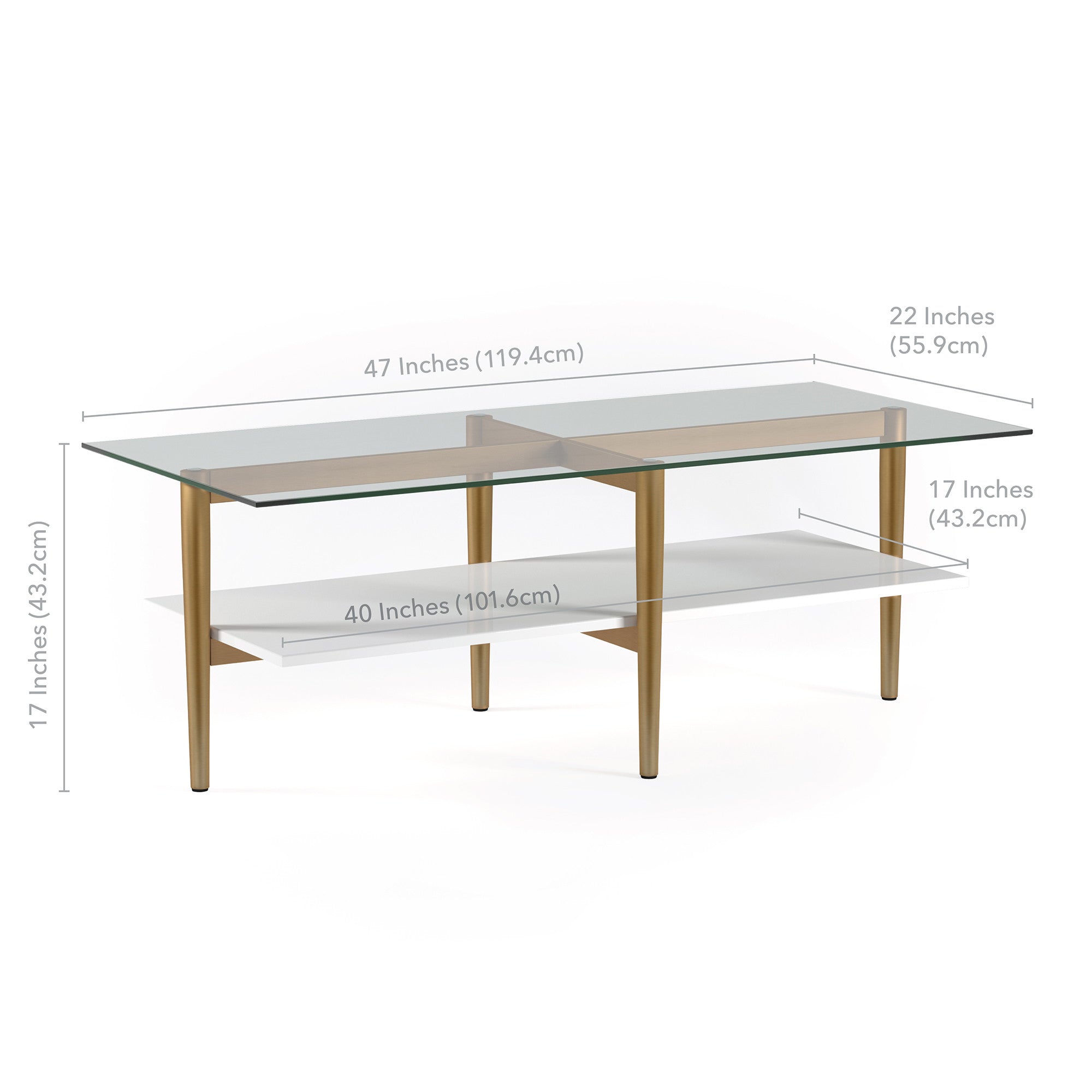 47" Gold Glass And Steel Coffee Table With Shelf