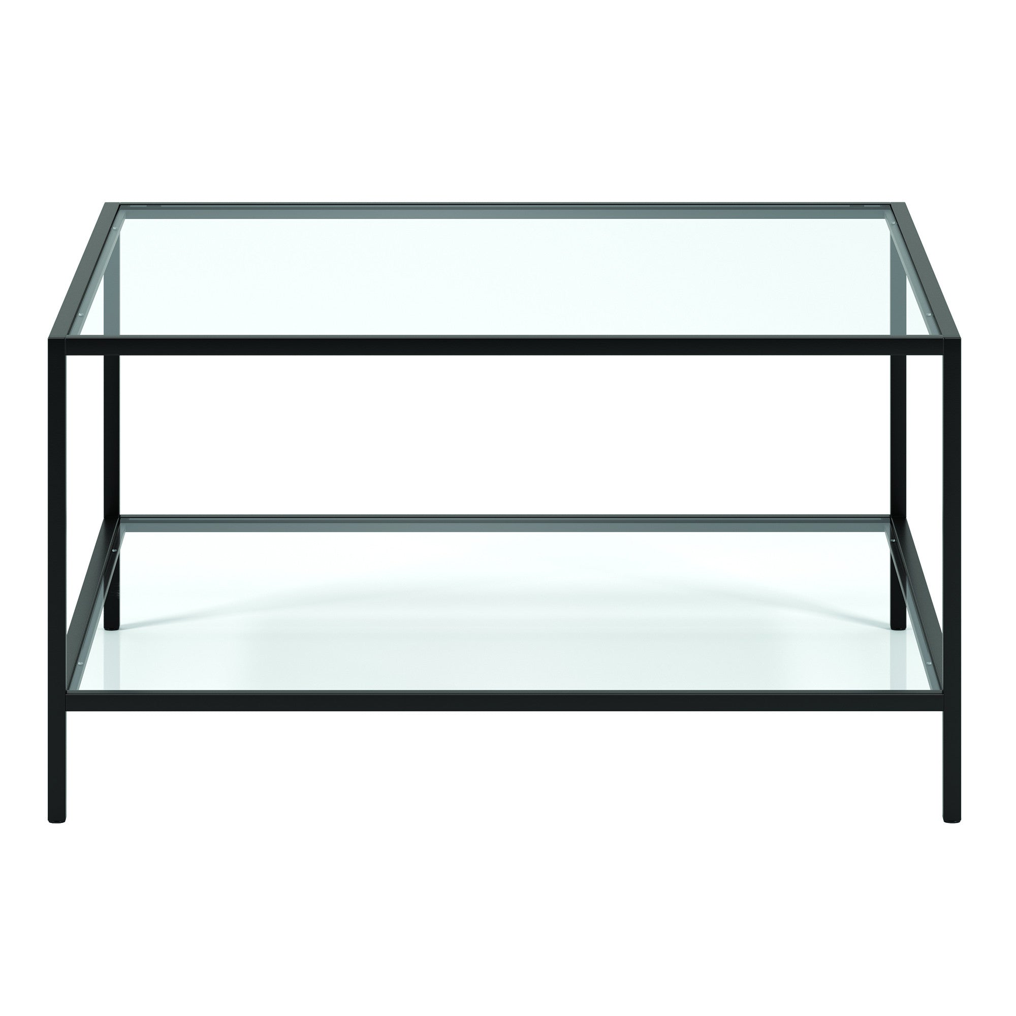 32" Black Glass And Steel Square Coffee Table With Shelf