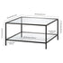 32" Black Glass And Steel Square Coffee Table With Shelf