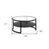 34" Black Glass And Steel Round Coffee Table With Shelf