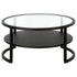 34" Black Glass And Steel Round Coffee Table With Shelf